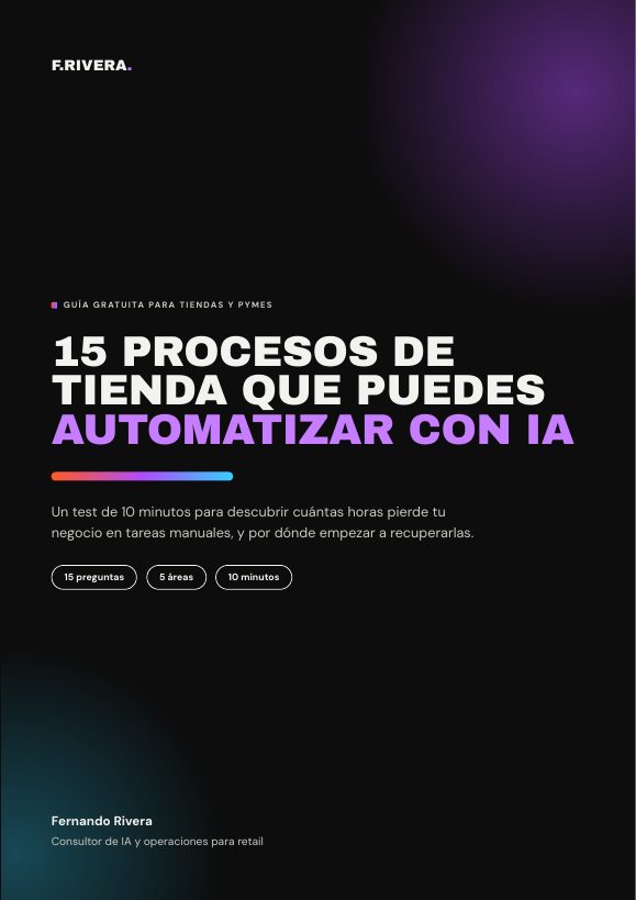 Portada de la guía «15 procesos de tienda que puedes automatizar con IA»