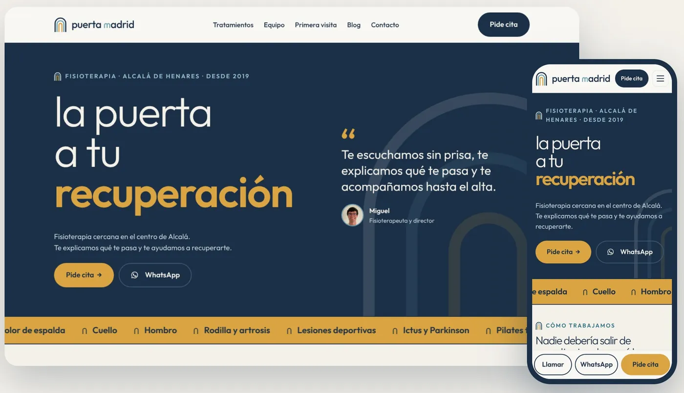 Portada de la web nueva de Fisioterapia Puerta Madrid en ordenador y móvil